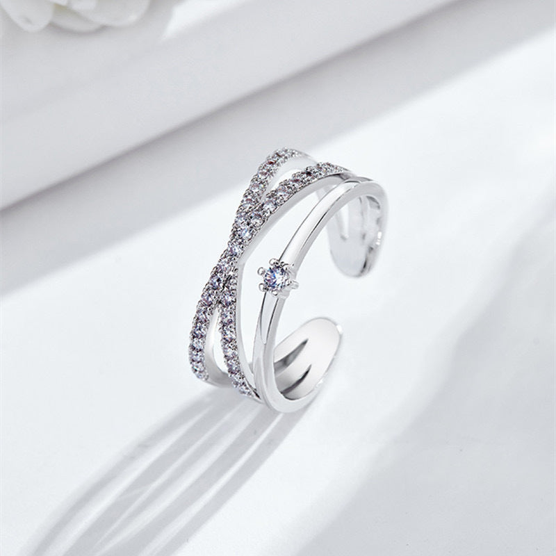 Damenring mit Zirkonia in Kreuzoptik ⎜ Eleganter Mehrlagenring für stilvolle Looks
