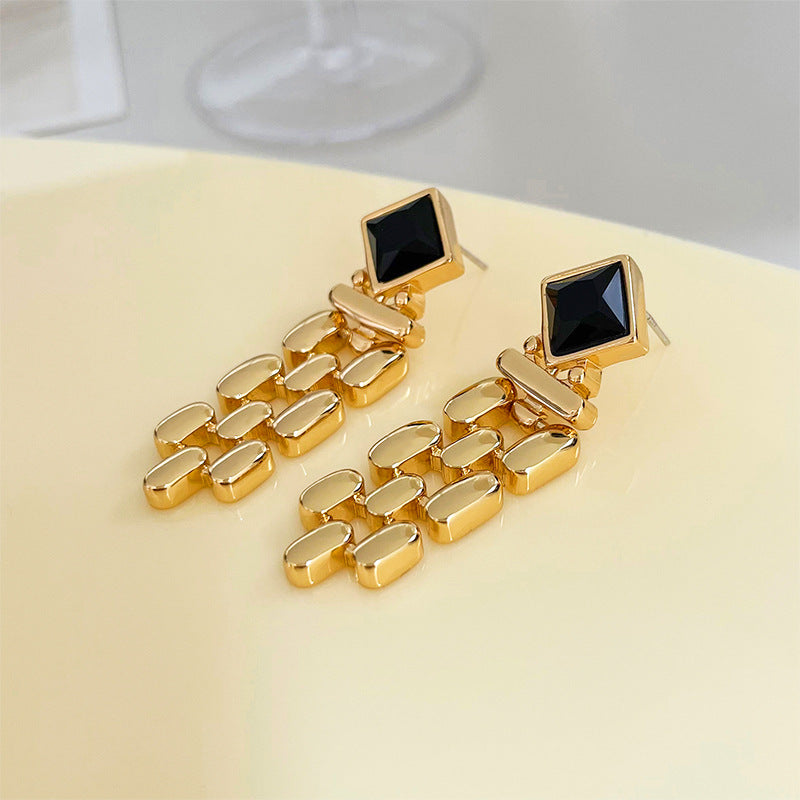 Geometrische Damen-Ohrringe ⎜ Hängendes Design mit schwarzem Detail für elegante, trendbewusste Looks