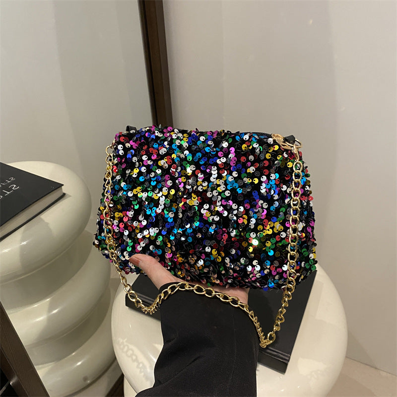 Pailletten Clutch für Damen ⎜ Glänzende Umhängetasche mit Kette für Partys und festliche Anlässe