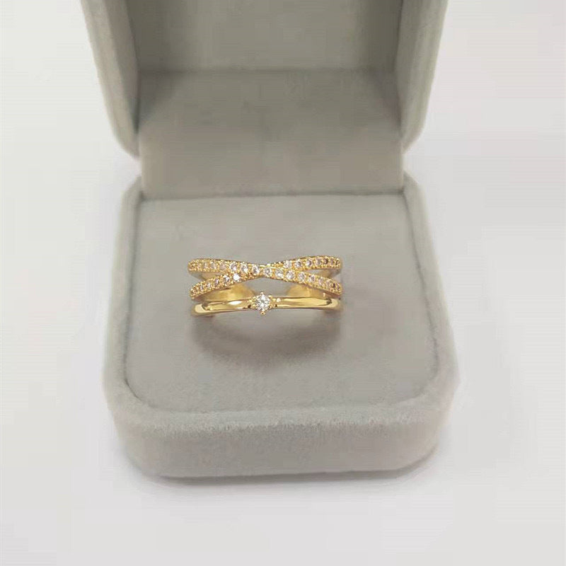 Damenring mit Zirkonia in Kreuzoptik ⎜ Eleganter Mehrlagenring für stilvolle Looks