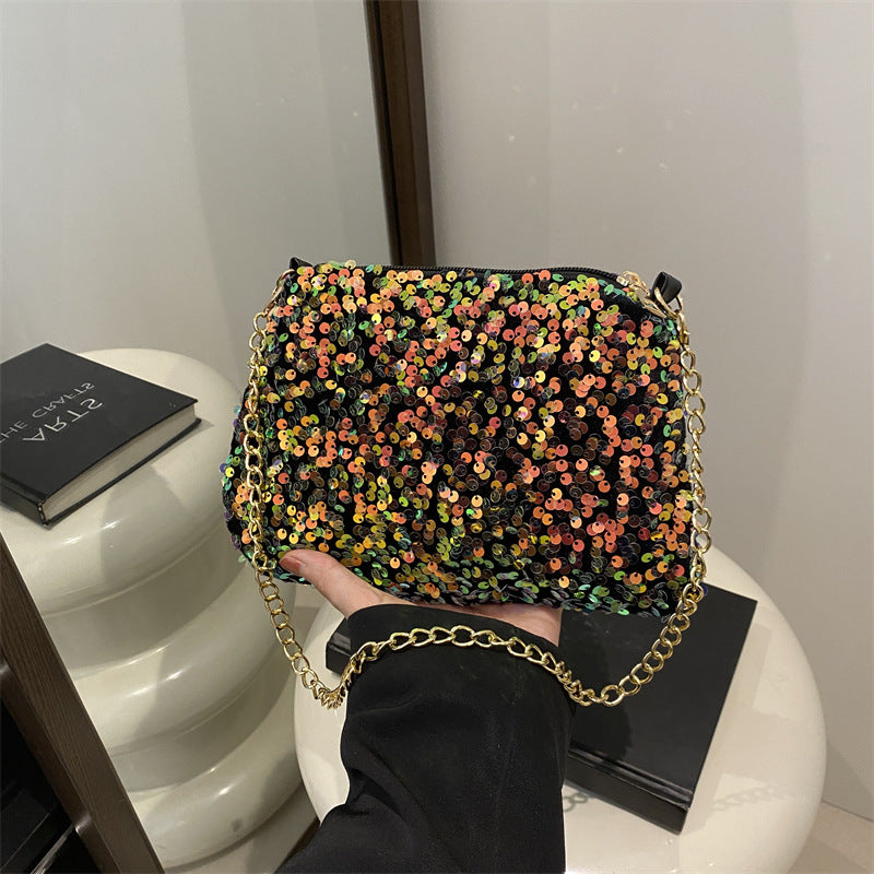Pailletten Clutch für Damen ⎜ Glänzende Umhängetasche mit Kette für Partys und festliche Anlässe