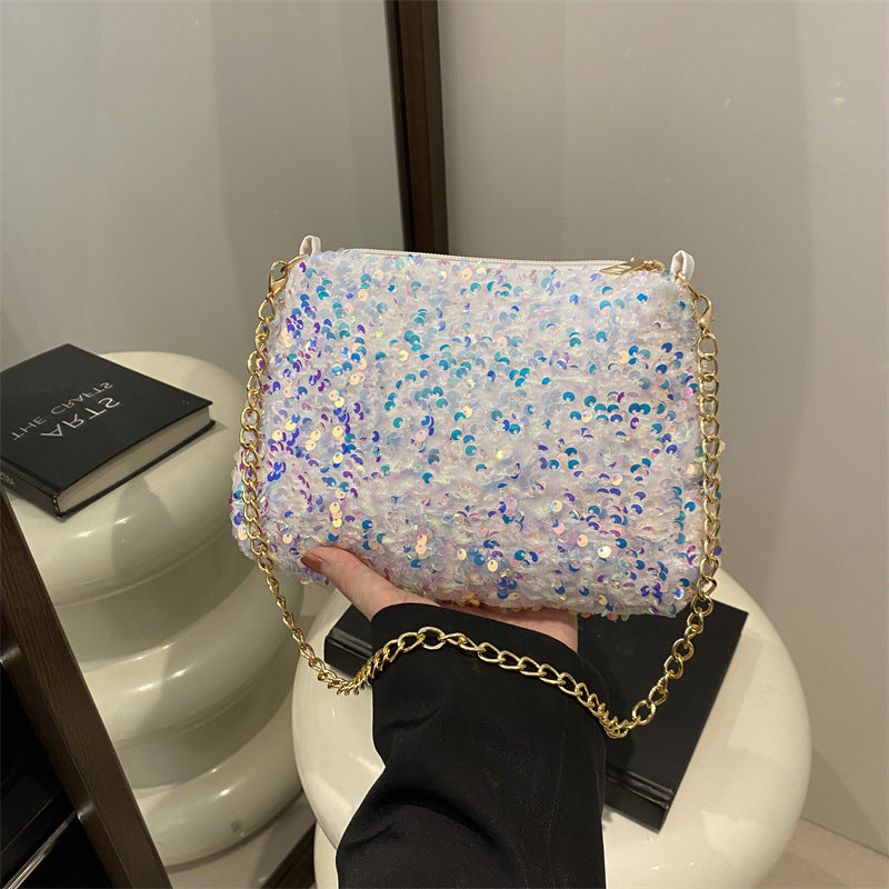 Pailletten Clutch für Damen ⎜ Glänzende Umhängetasche mit Kette für Partys und festliche Anlässe