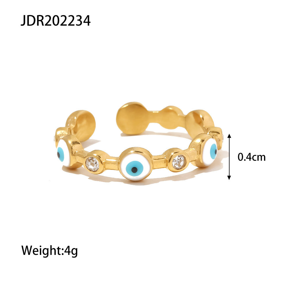 Damenring mit Auge des Schutzes ⎜ Vergoldeter Edelstahlring mit offenem Design für stilvolle und symbolische Looks (18 Karat)