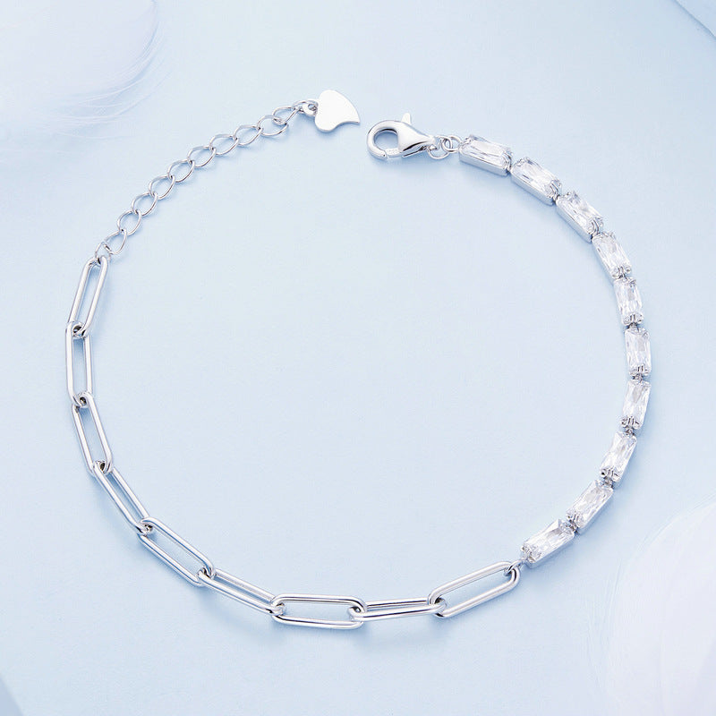 Schlichtes Zirkonia-Armband für Damen ⎜ Feines Silberkettchen für dezente Eleganz im Alltag und zu Anlässen (925 Silber)