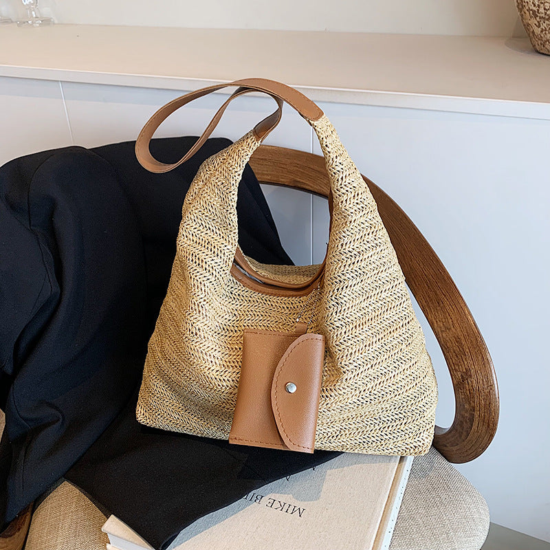 Strandtasche für Damen ⎜ Bunte Tragetasche mit Häkeldesign und Lederdetails für Freizeit und Urlaub