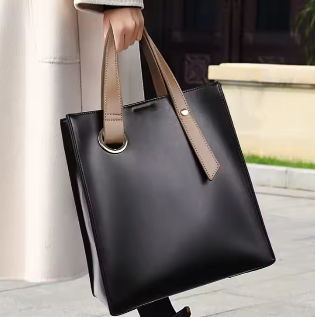 Elegante Handtasche für Damen ⎜ Minimalistische Tragetasche mit Kontrastgriff für Büro und Freizeit