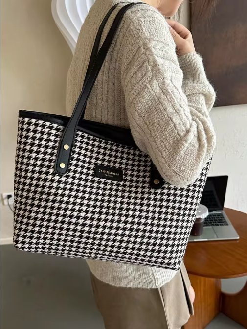 Damen Shopper Tasche ⎜ Große Tragetasche mit Karomuster und robusten Henkeln für Arbeit und Freizeit