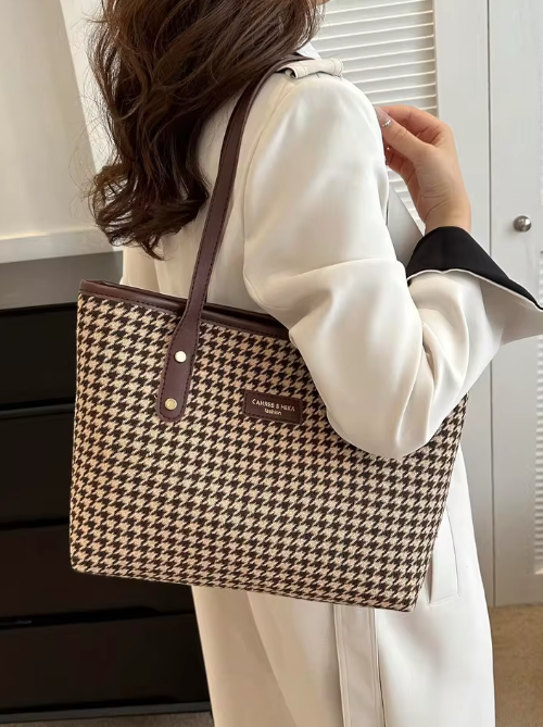 Damen Shopper Tasche ⎜ Große Tragetasche mit Karomuster und robusten Henkeln für Arbeit und Freizeit