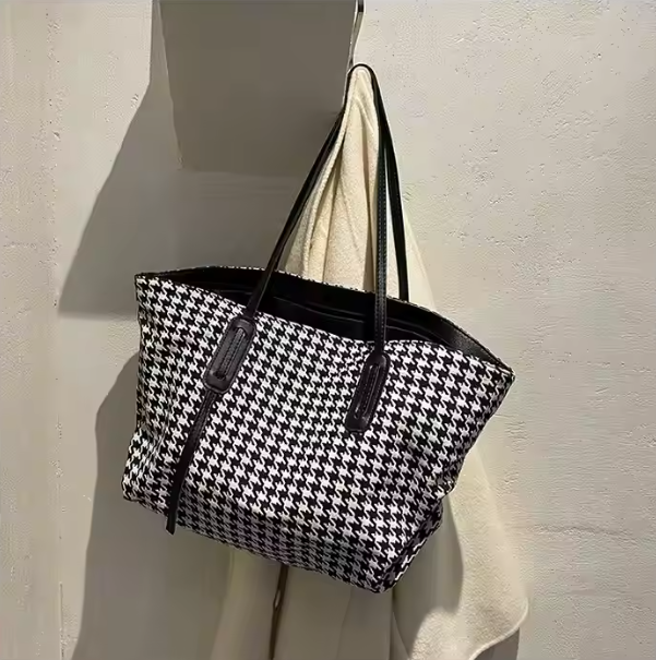Damen Shopper Tasche ⎜ Große Tragetasche mit Karomuster und robusten Henkeln für Arbeit und Freizeit