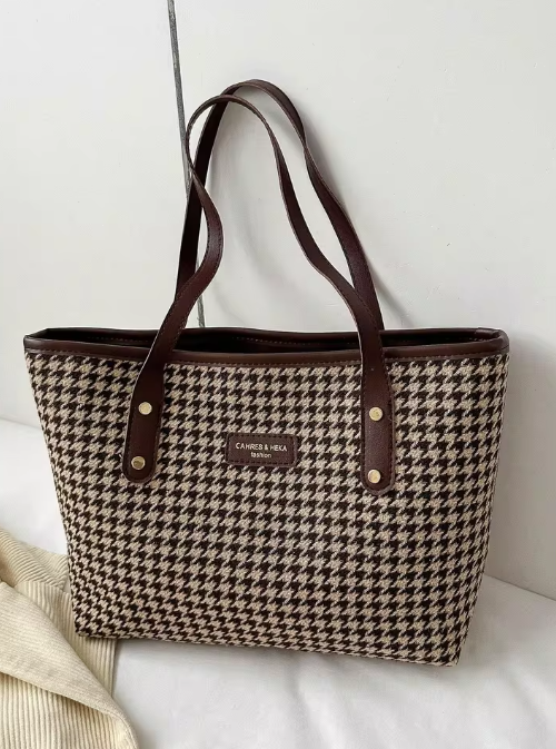 Damen Shopper Tasche ⎜ Große Tragetasche mit Karomuster und robusten Henkeln für Arbeit und Freizeit