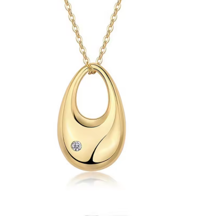 Elegante Halskette für Damen ⎜ Vergoldete Kette mit modernem Tropfenanhänger und funkelndem Stein (925 Silber)