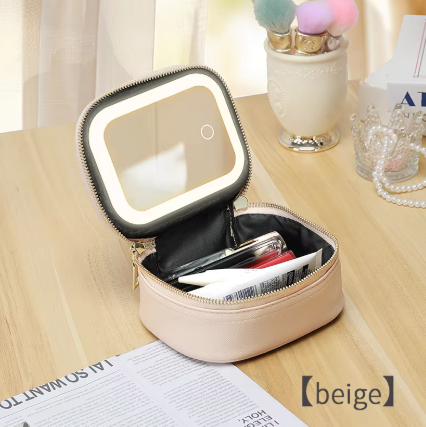 Schminktasche mit integriertem Licht ⎜ Tragbare Kosmetiktasche mit LED-Spiegel und Innenaufteilung