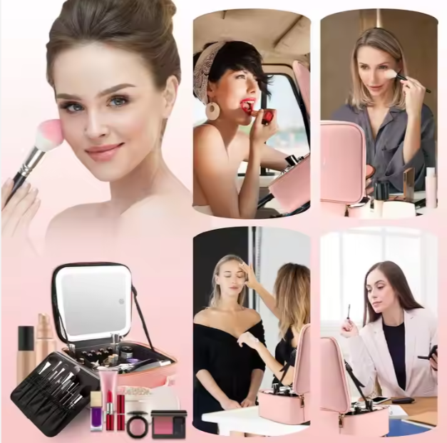 Kosmetikbox mit Fächern für Damen ⎜ Fester Koffer mit variabler Einteilung für Schminke und Zubehör