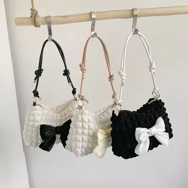 Vintage Tasche für Damen ⎜ Modische Handtasche mit Schleife im Vintage-Stil für Freizeit und Alltag