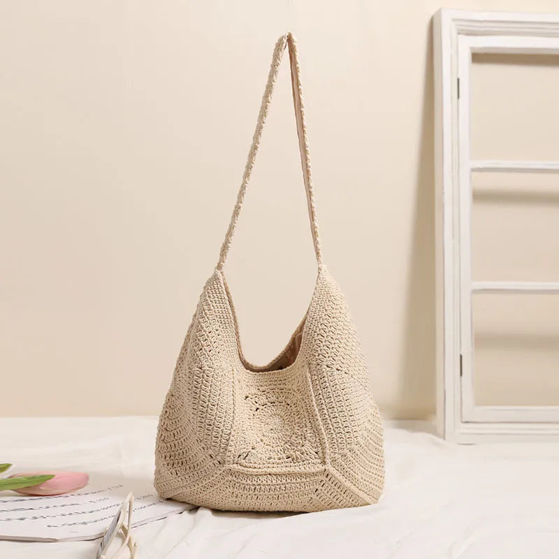 Strandtasche aus Baumwollgarn ⎜ Handgefertigte Häkeltasche mit Vintage-Charme für Urlaub und Freizeit