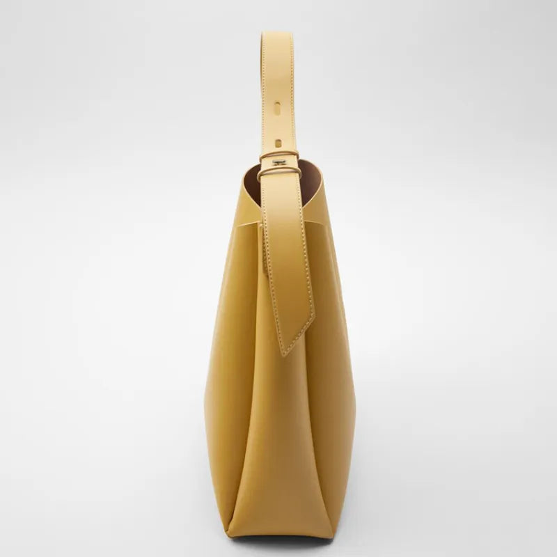Damen Schultertasche in Gelb ⎜ Schlichte Tragetasche mit breitem Riemen und viel Platz für den Alltag