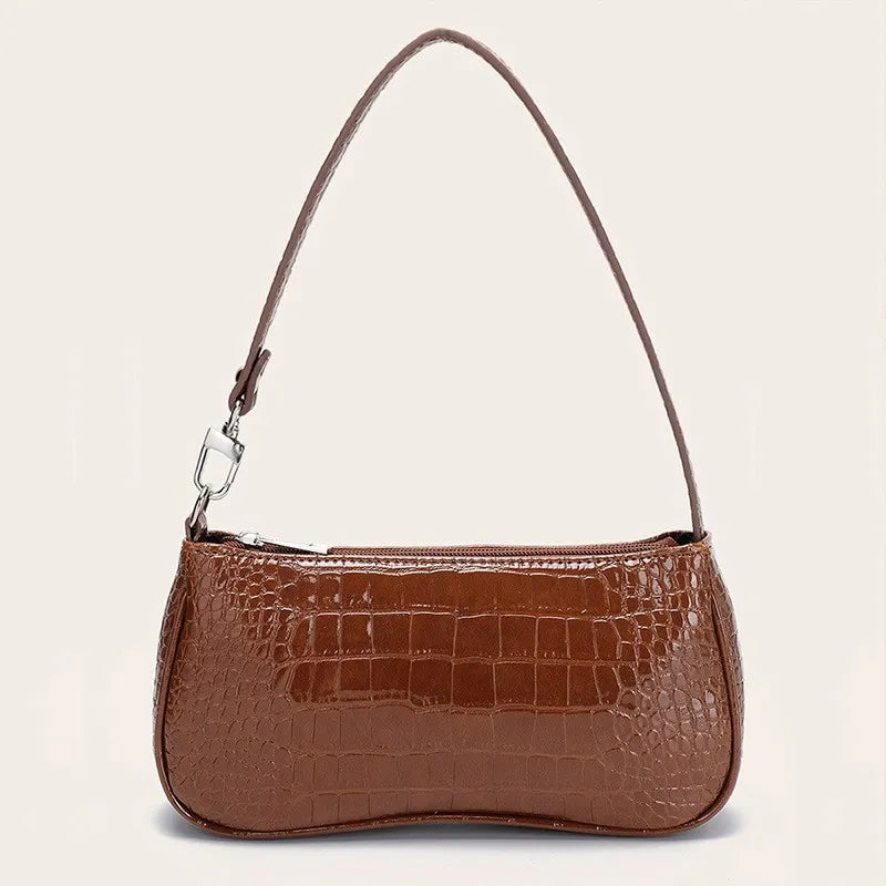 Umhängetasche für Damen ⎜ Glänzende Schultertasche in Kroko-Optik für modische Outfits und Freizeit