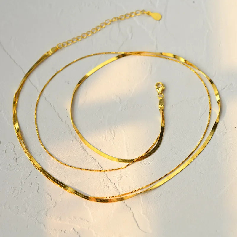 Damen Halskette aus 925 Silber ⎜ Doppellagige Schlangenkette im eleganten Minimal-Stil für jeden Anlass