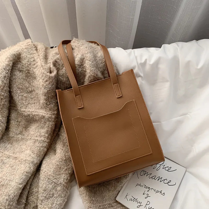 Große Tote Bag für Damen ⎜ Elegante Tragetasche in Lederoptik mit Außentasche und festen Henkeln