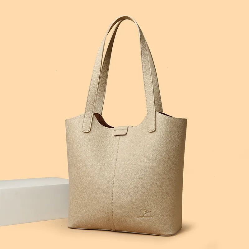 Geräumige Tragetasche für Damen ⎜ Klassischer Ledershopper mit Doppelhenkel für Alltag und Beruf