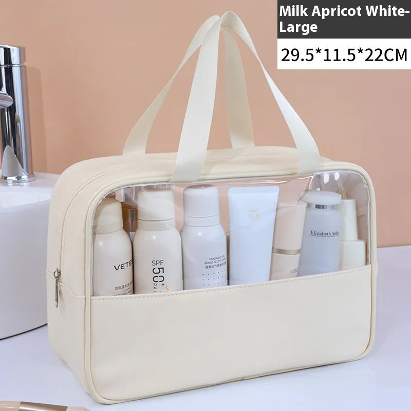 Transparente Kosmetiktasche für Damen ⎜ Übersichtliche Tragetasche für Reiseartikel mit großer Kapazität