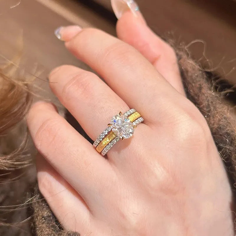Damenring im 2-in-1-Design ⎜ Eleganter Zirkonia-Ring mit gebürsteter Oberfläche für luxuriöse Kombinationen