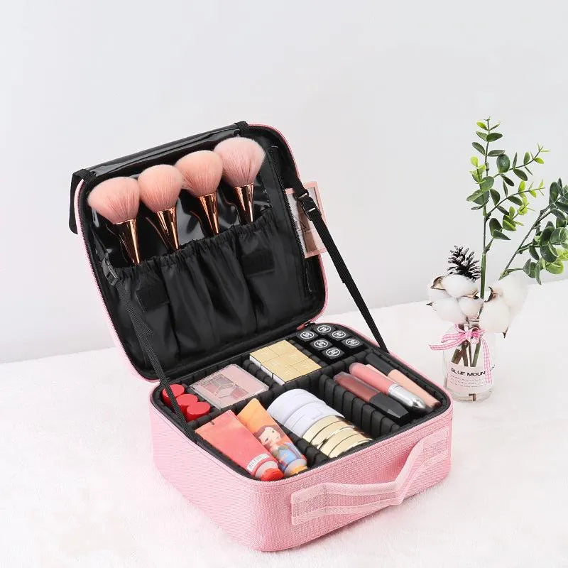 Kosmetikbox mit Fächern für Damen ⎜ Fester Koffer mit variabler Einteilung für Schminke und Zubehör