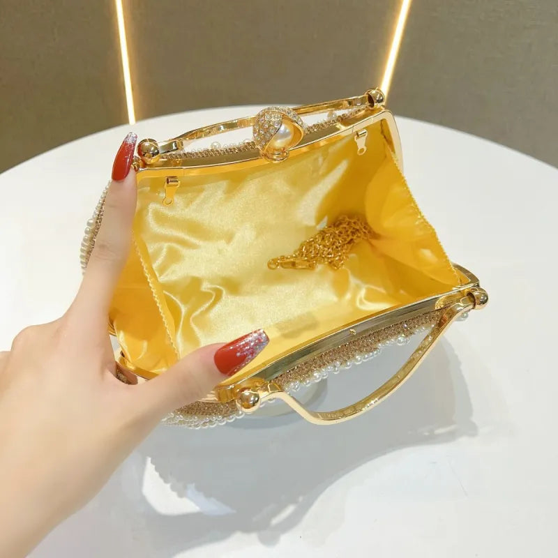 Perlenhandtasche für Damen ⎜ Stilvolle Tasche mit Henkel und Schmuckperlen für besondere Anlässe