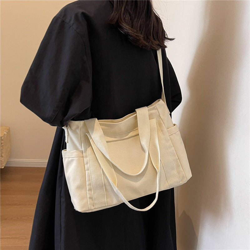 Schultertasche aus Leinenoptik ⎜ Robuste Tragetasche mit praktischem Mehrfachgriff-System