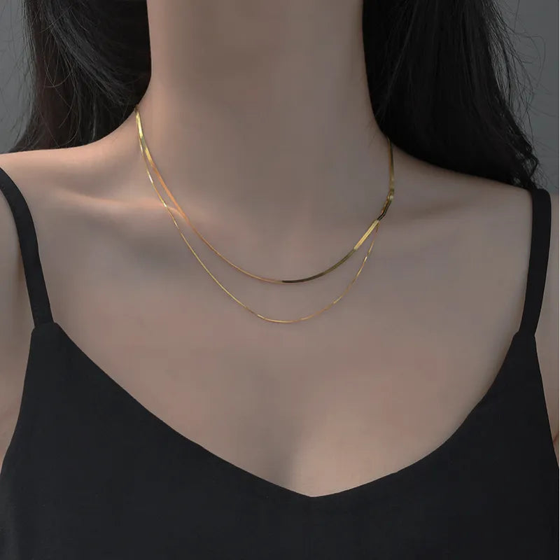Damen Halskette aus 925 Silber ⎜ Doppellagige Schlangenkette im eleganten Minimal-Stil für jeden Anlass