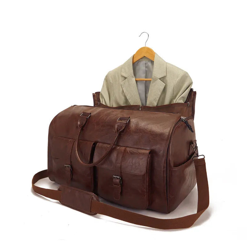 Faltbare Anzugtasche mit Schultergurt ⎜ Elegante Ledertasche für Herren mit integriertem Kleiderfach