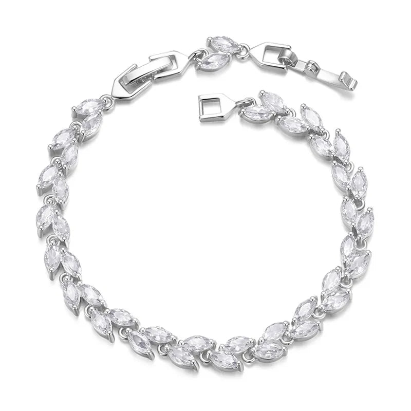 Zirkonia-Blattarmband für Damen ⎜ Glänzendes Schmuckstück für festliche Events und Abendgarderobe
