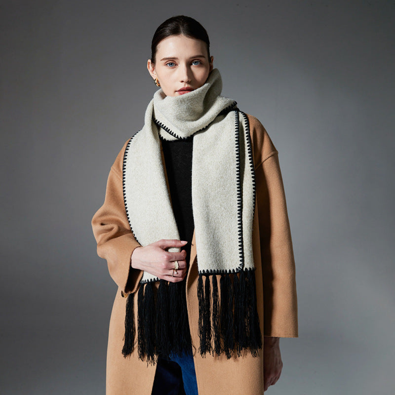 Unifarbener Winterschal im Wollmix ⎜ Doppellagige Damenwahl für warme und vielseitige Looks