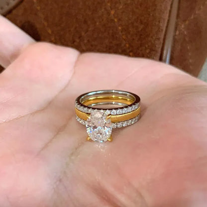 Damenring im 2-in-1-Design ⎜ Eleganter Zirkonia-Ring mit gebürsteter Oberfläche für luxuriöse Kombinationen