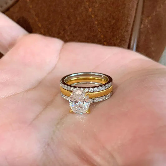 Damenring im 2-in-1-Design ⎜ Eleganter Zirkonia-Ring mit gebürsteter Oberfläche für luxuriöse Kombinationen