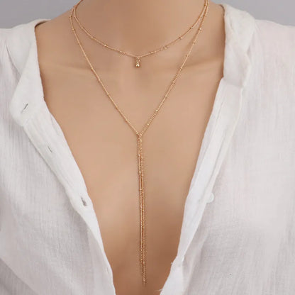 Zarte Damenhalskette in Goldoptik ⎜ Retro Design mit langer Kette für elegante Abende