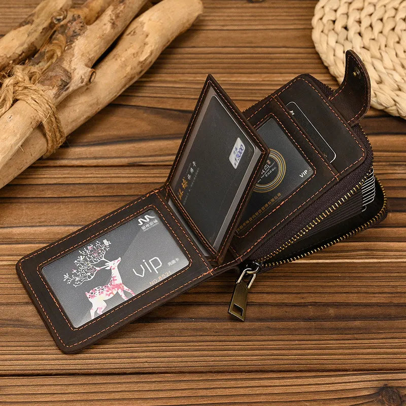 Lederetui mit Reißverschluss für Herren ⎜ Kompaktes Portemonnaie mit RFID-Schutz und großzügigem Kartenplatz