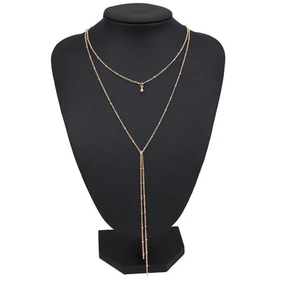 Zarte Damenhalskette in Goldoptik ⎜ Retro Design mit langer Kette für elegante Abende
