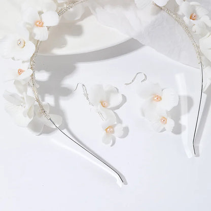 Blumen Haarreif mit Ohrringen für Damen ⎜ Handgefertigter Kopfschmuck für Hochzeit und besondere Anlässe