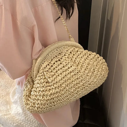 Geflochtene Strohtasche für Damen ⎜ Leichte Umhängetasche für Urlaub, Strand und sommerliche Looks