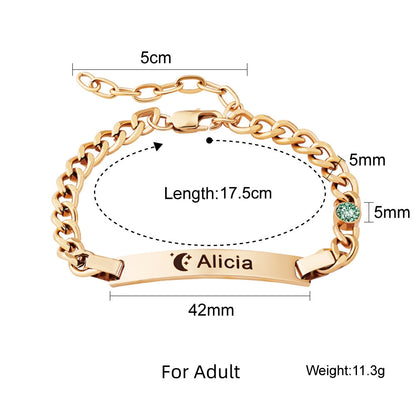 Graviertes Armband ⎜ Personalisierbares Edelstahlband mit Namensgravur und Geburtsstein für besondere Momente