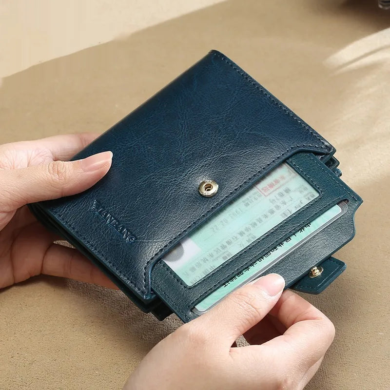 Damen Geldbörse mit RFID-Schutz ⎜ Kompakter Geldbeutel mit Reißverschluss und Druckknopf für Sicherheit und Ordnung