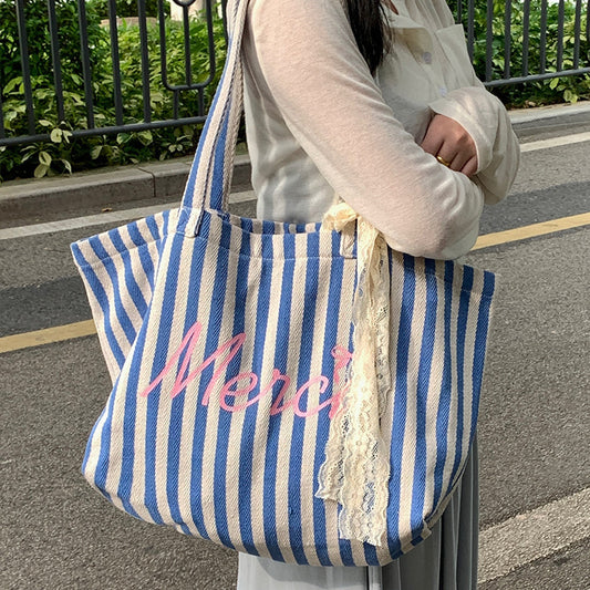 Stofftasche mit Streifen ⎜ Lässige Tragetasche mit Aufdruck für Freizeit, Uni oder Einkauf