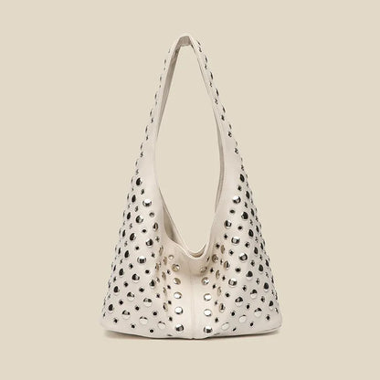 Damen Umhängetasche mit Nieten ⎜ Modische Schultertasche mit Metallic-Akzenten für trendige Looks
