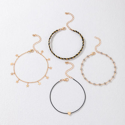 Mehrteiliges Fußkettchen-Set für Damen ⎜ Mit Sternen und glitzernden Elementen für modische Sommerstyles