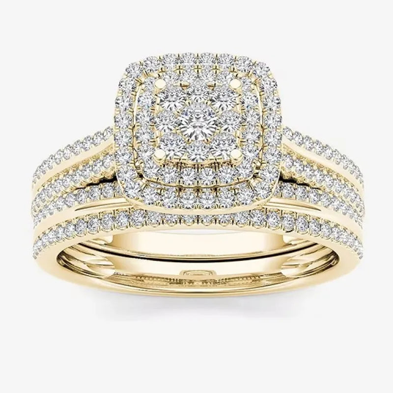 Damenring im Vintage-Stil mit Zirkonia ⎜ Mehrlagiger Ring in Goldoptik für elegante Anlässe