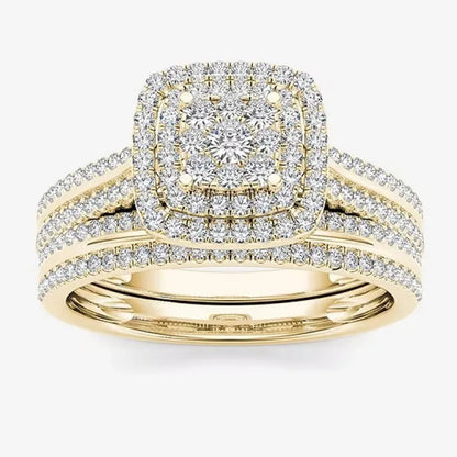 Damenring im Vintage-Stil mit Zirkonia ⎜ Mehrlagiger Ring in Goldoptik für elegante Anlässe
