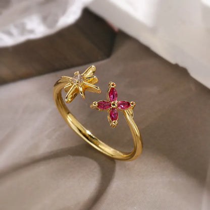 Damenring mit Zirkonia und Blütendesign ⎜ Schlichter Schmuckring in geometrischer Form für elegante Looks