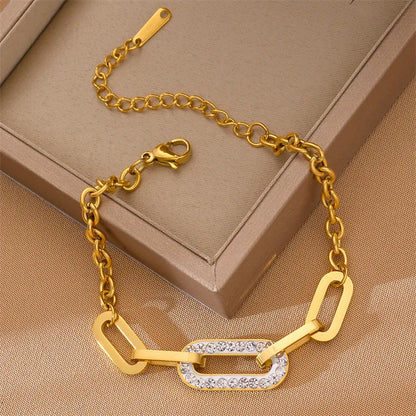 Vergoldetes Damenarmband ⎜ Gliederkette mit funkelndem Ovalelement für moderne Eleganz