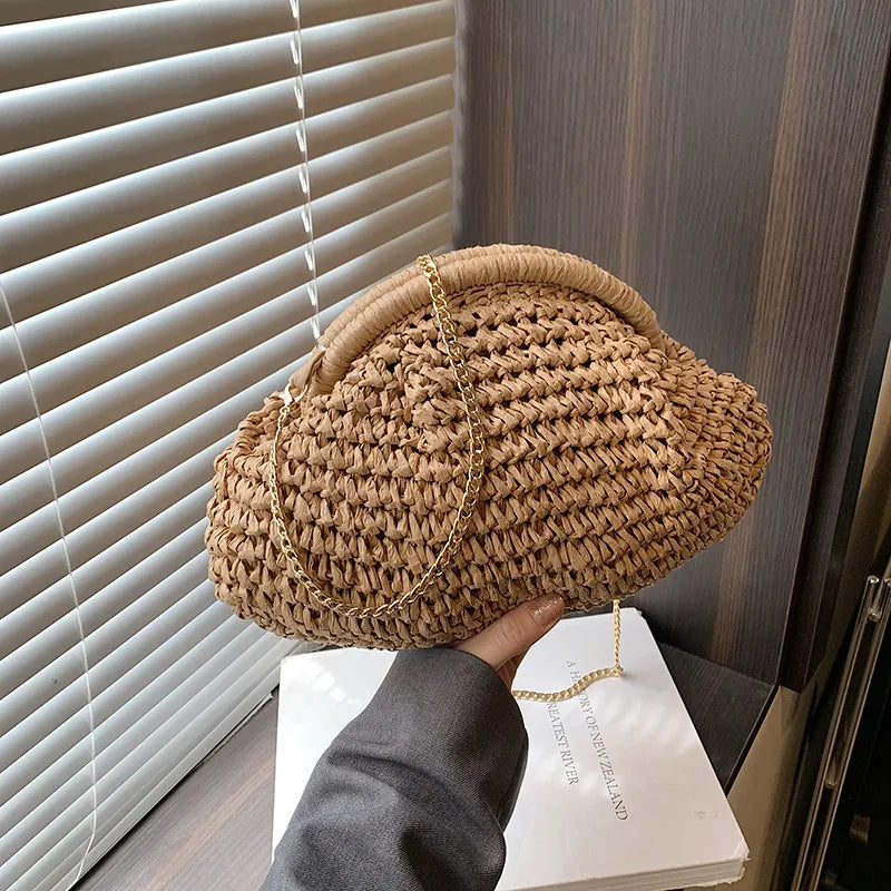 Geflochtene Strohtasche für Damen ⎜ Leichte Umhängetasche für Urlaub, Strand und sommerliche Looks